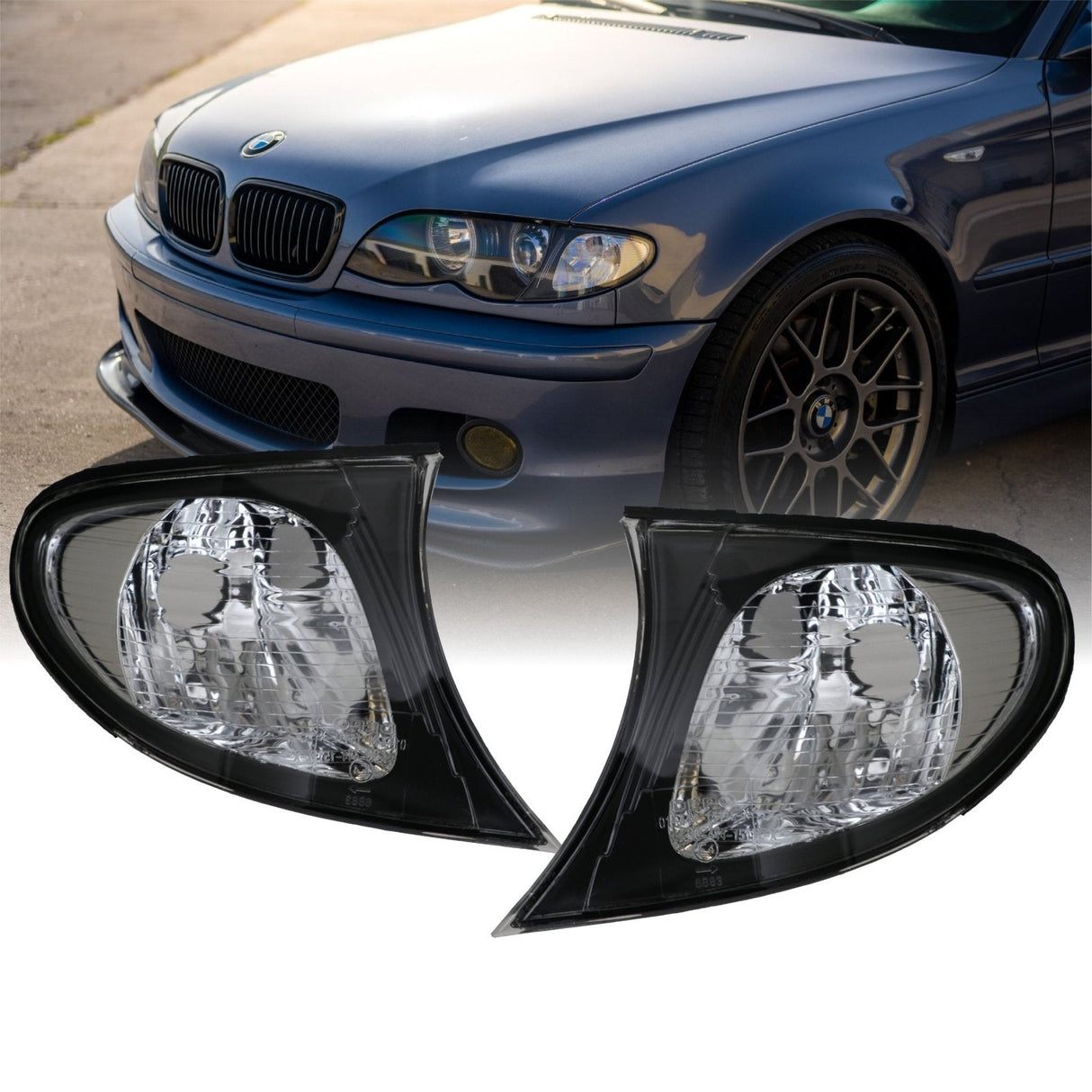 2002-2005 BMW E46 Black Housing Clear Corner Lights