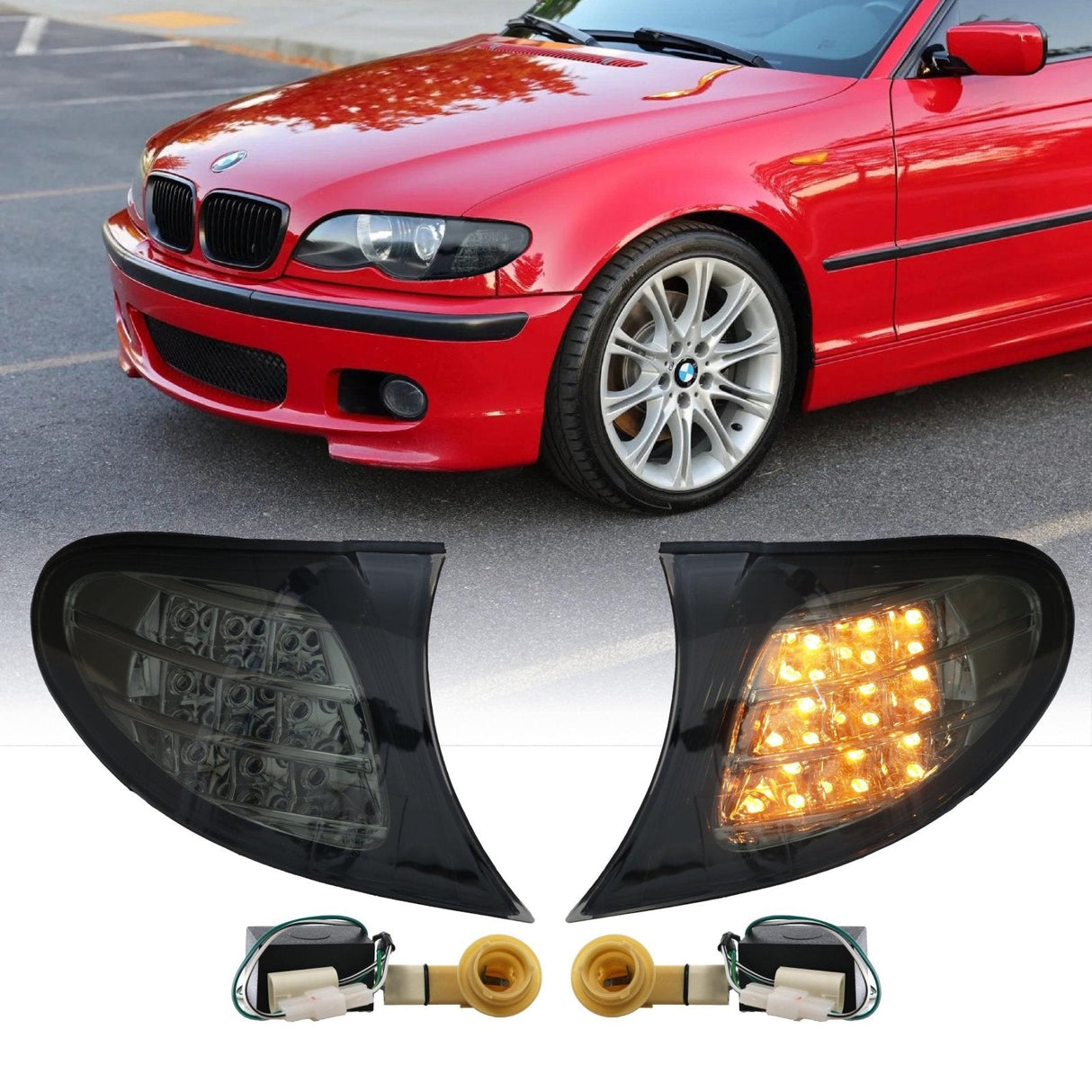 2002-2005 BMW E46 Black Smoke Corner Lights with Amber LED