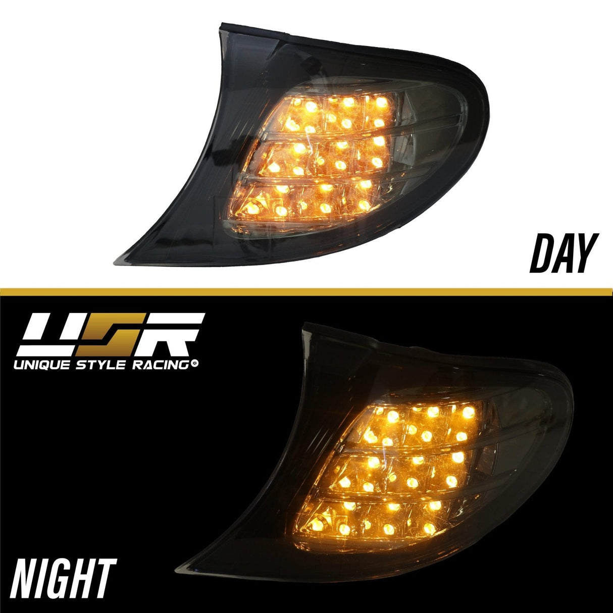 2002-2005 BMW E46 Black Smoke Corner Lights with Amber LED