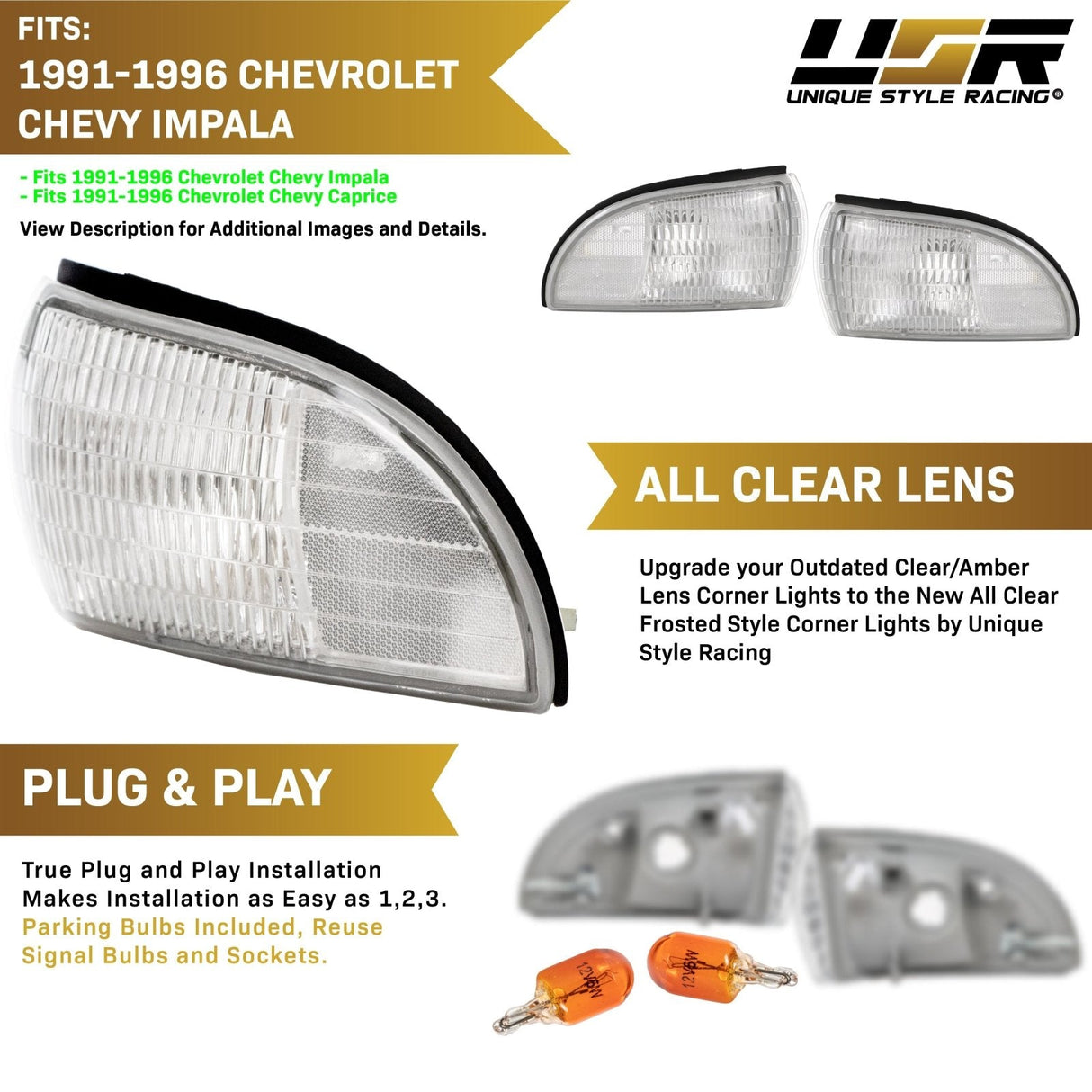 1991-1996 Chevrolet Impala & Caprice Clear Corner Lights
