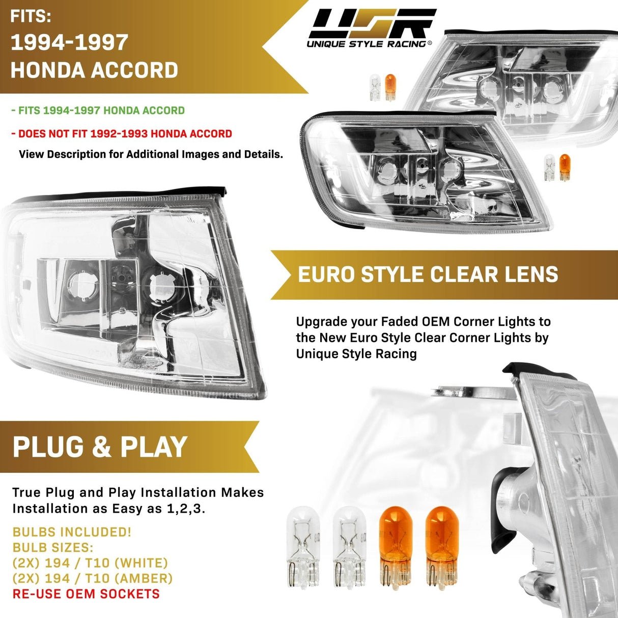 1994-1997 Honda Accord Euro Look Depo Smoke Corner Lights
