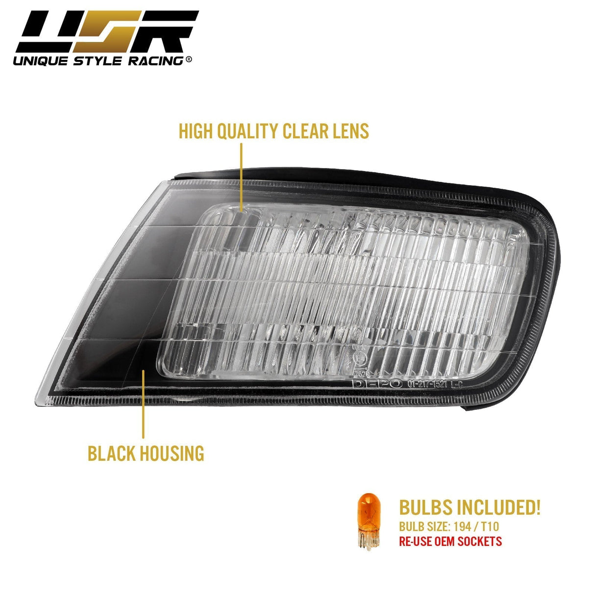 1994-1997 Honda Accord JDM Style Black Clear Corner Lights