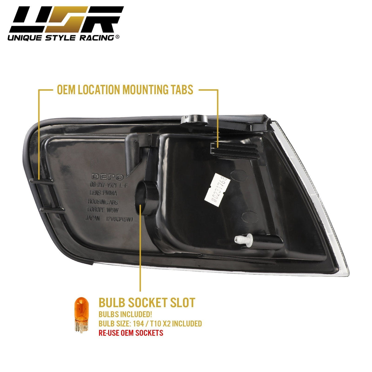 1994-1997 Honda Accord JDM Style Black Clear Corner Lights