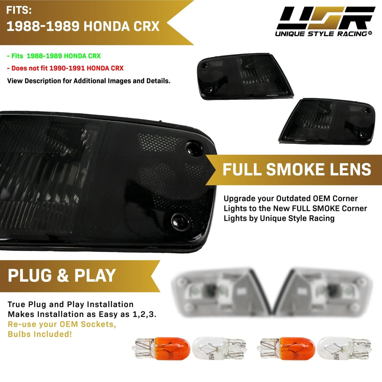 1988-1989 Honda CRX USDM Amber Corner Lights