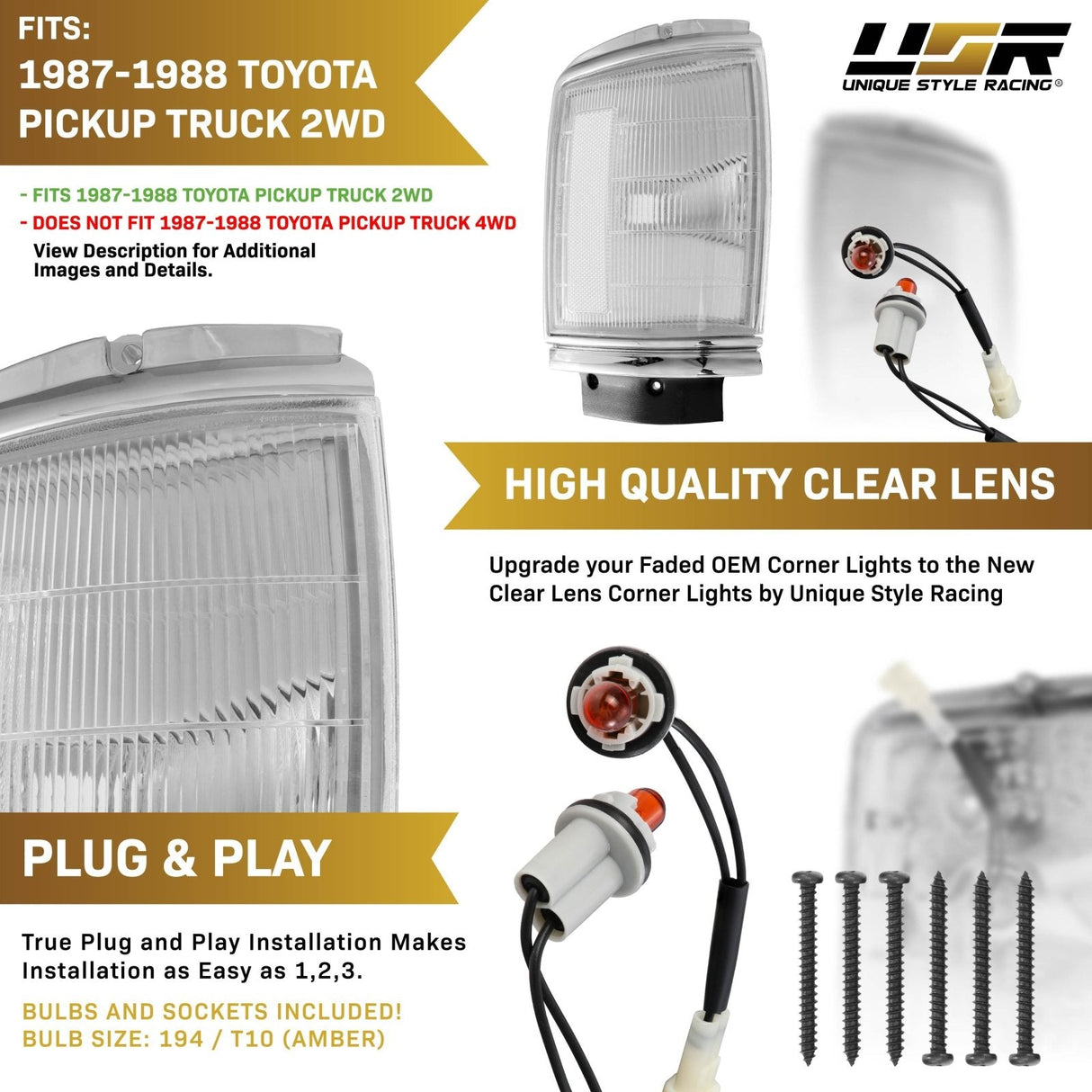 1987-1988 Toyota Pickup 2WD Clear Corner Lights