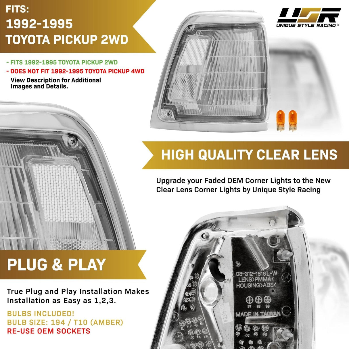 1992-1995 Toyota Pickup 2WD Clear Corner Lights