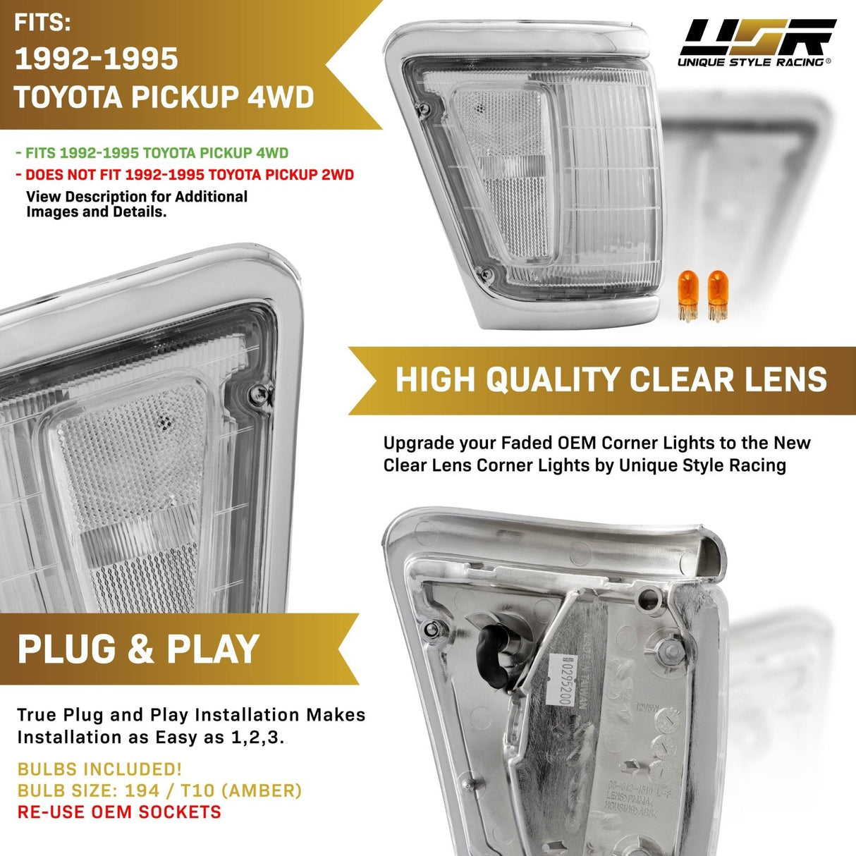 1992-1995 Toyota Pickup 4wd Clear Corner Lights