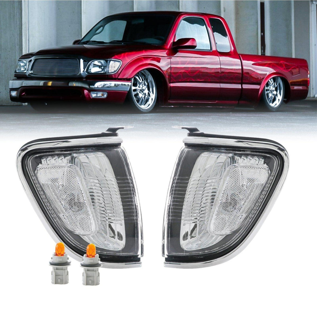 2001-2004 Toyota Tacoma Clear Corner Lights With Chrome Trim