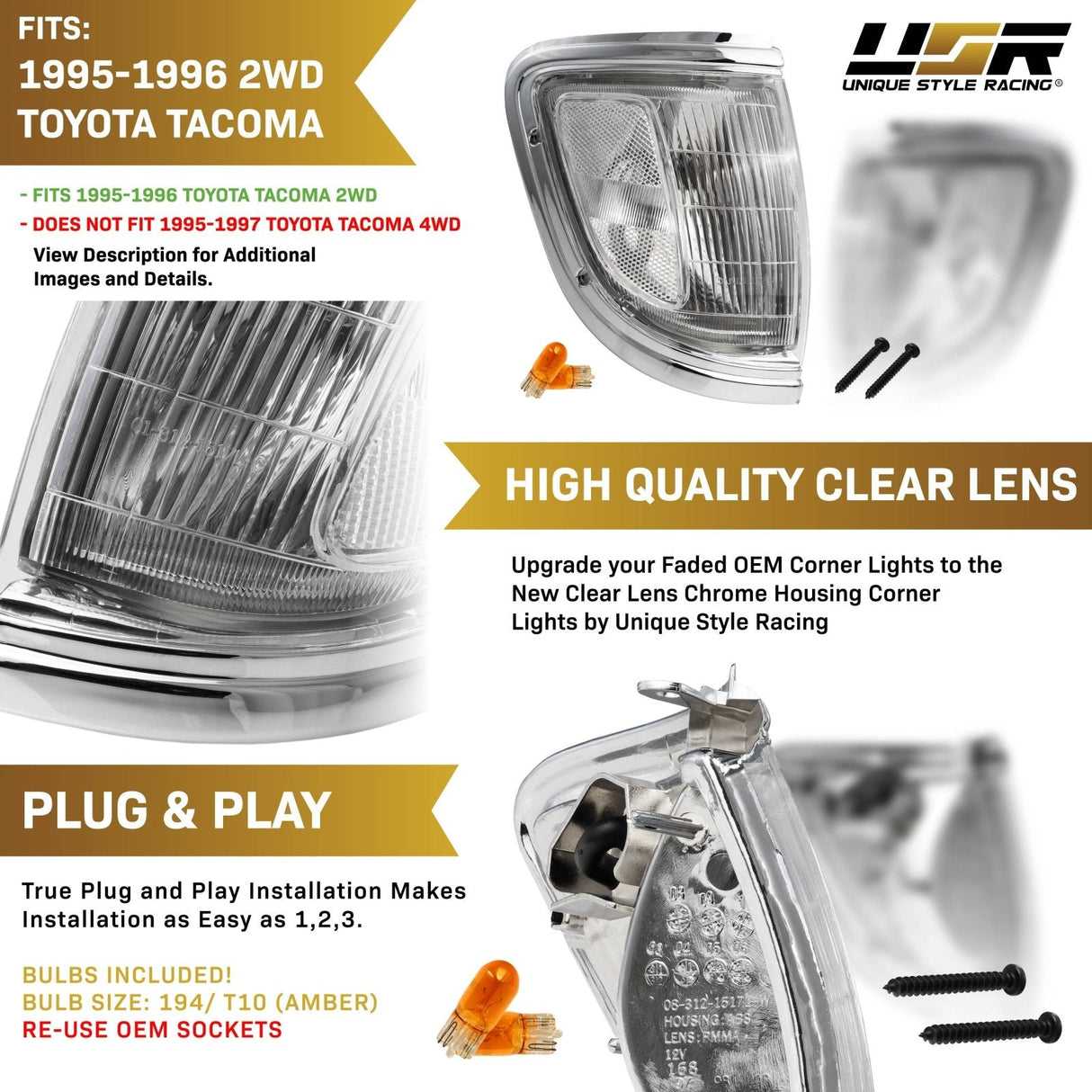 1995-1996 Toyota Tacoma 2wd Clear Corner Lights