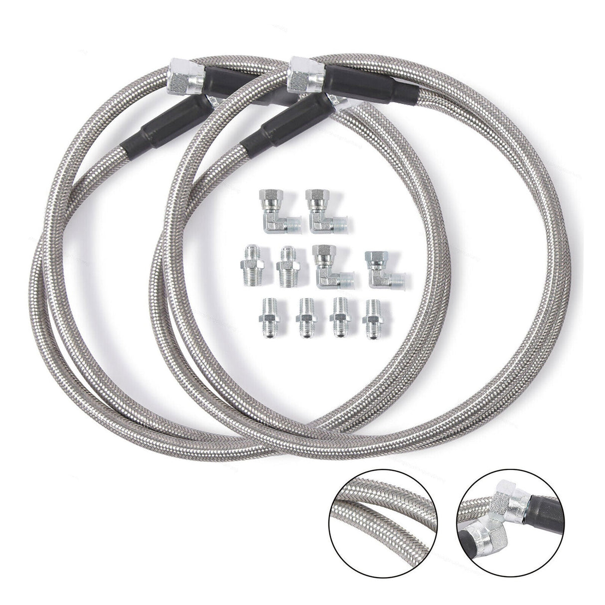 SS 52"Length Braided Transmission Cooler Hose Line Fitting For TH350 700R4 TH400