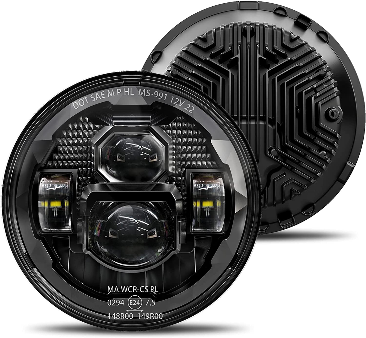 Hwstar 7 Inch Round LED Headlights 600 Brighter Anti Glare Compatible With Jeep Wrangler Jk Jku Tj Lj Chevy Ford Gmc Dodge Mazda Nissan Mack Vw Etc Dot Approved H6024 Hilow Sealed Beam