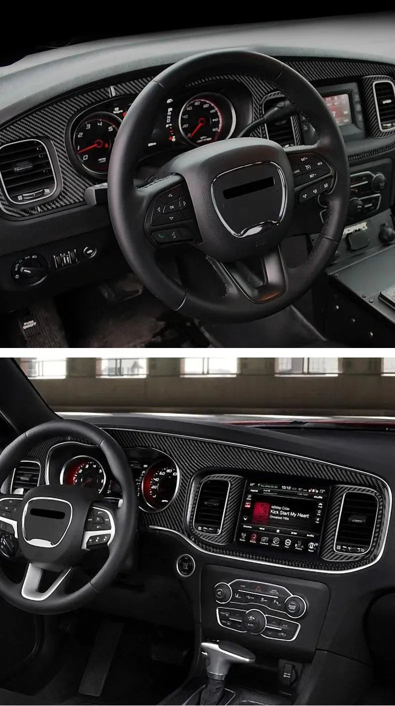 Dodge Charger 2015-2023 Real Carbon Fiber Full Dash Trim Kit Overlay