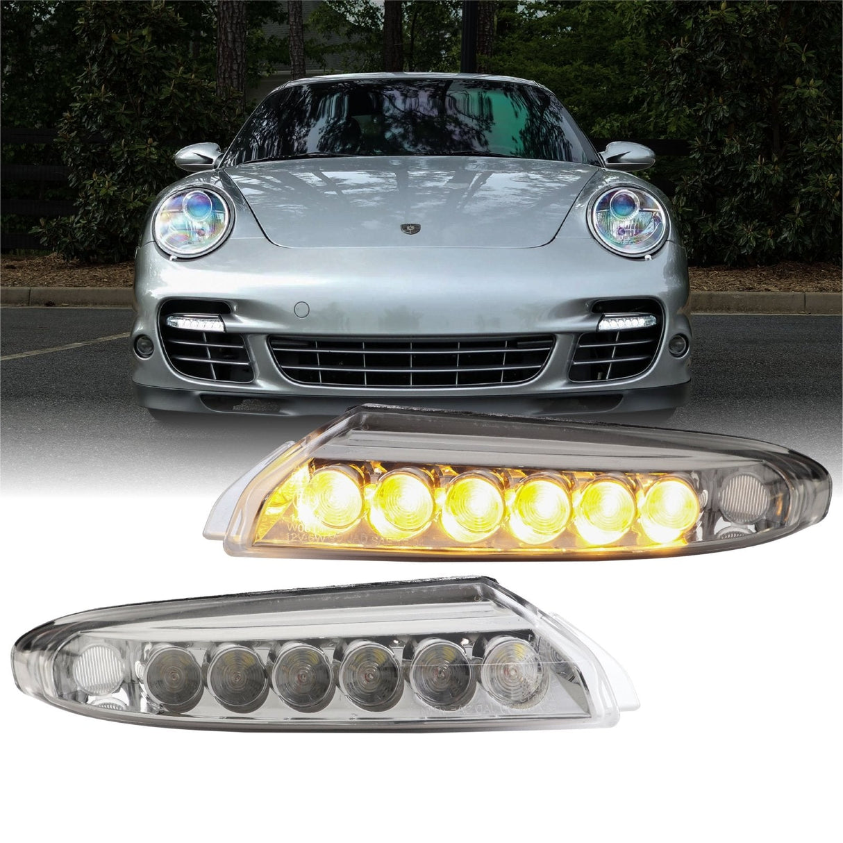 2007-2012 Porsche 997 Turbo / Gt2 Clear Front Bumper Led Drl + Turn Signal Light