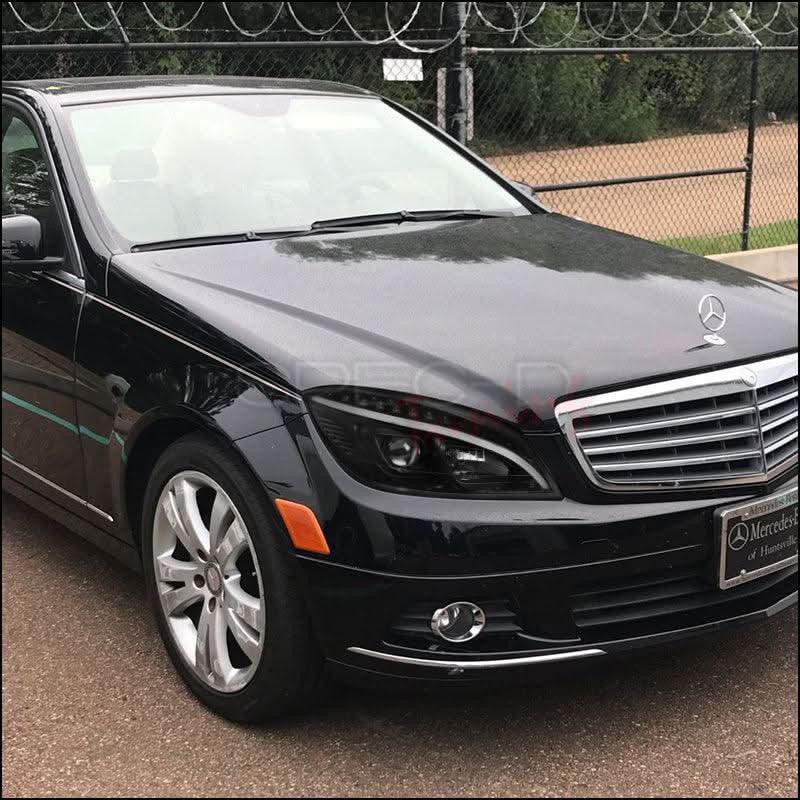 Mercedes C250 C300 C350 W204 - Black or Chrome Projector Headlights with LED Strip (2008-2011) - K2 Industries