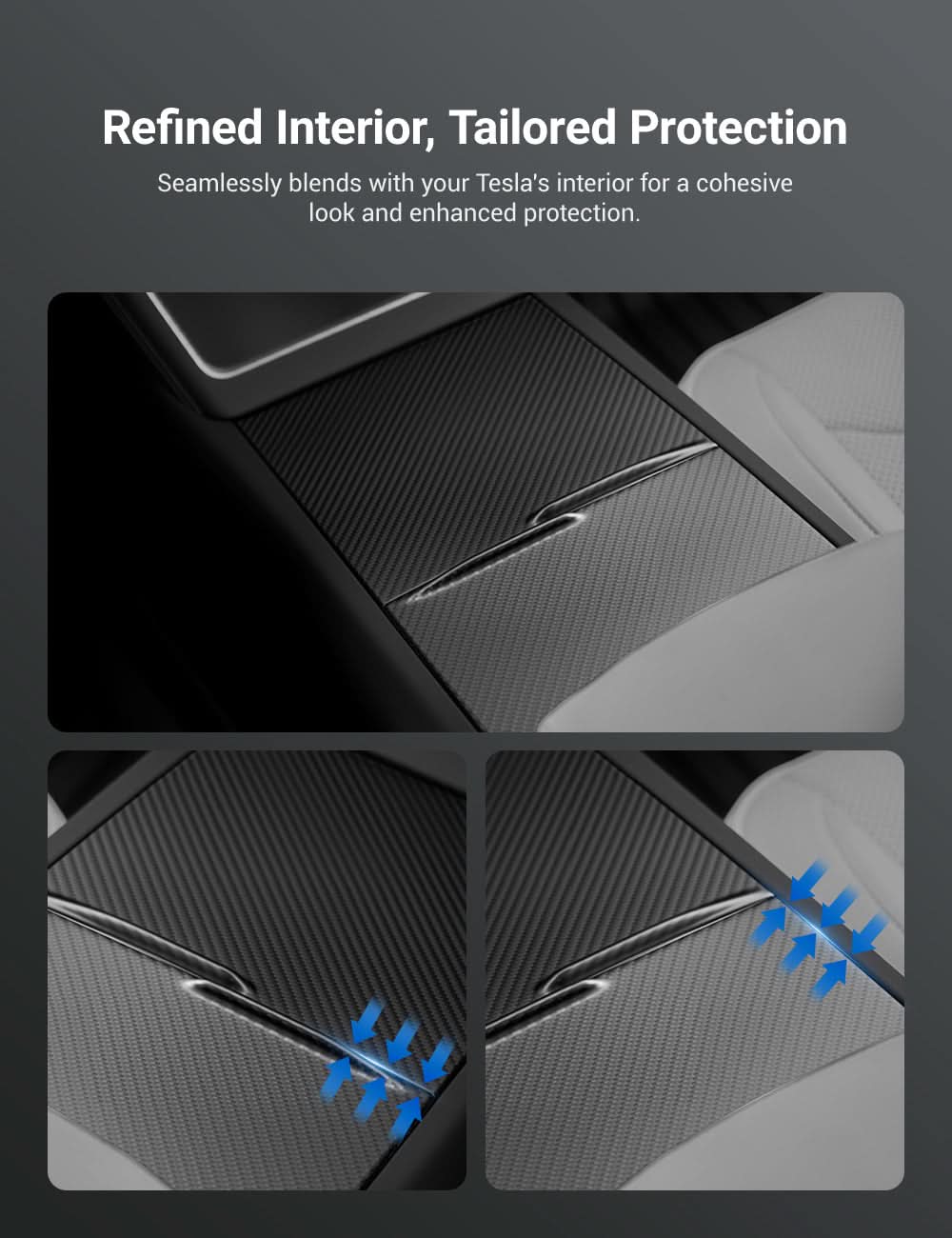 Dry Carbon Fiber Center Console Cover For Model Y Juniper / Model 3 Highland / Model YL