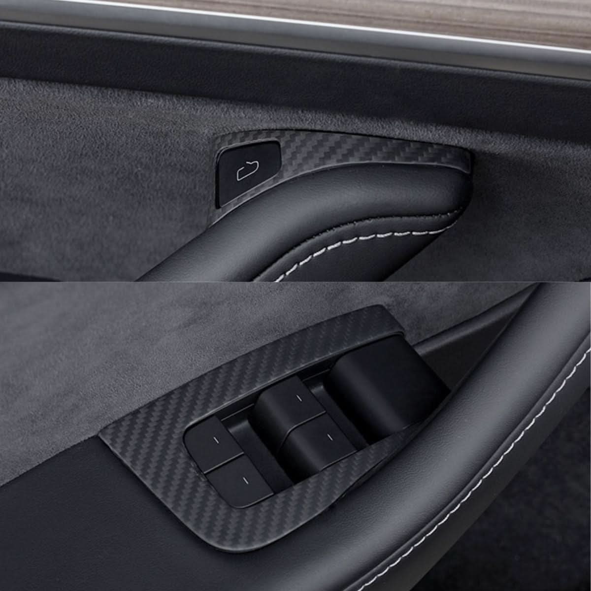 Dry Carbon Fiber Window & Door Switch Covers for Model Y / Model 3(Left Hand Drive)