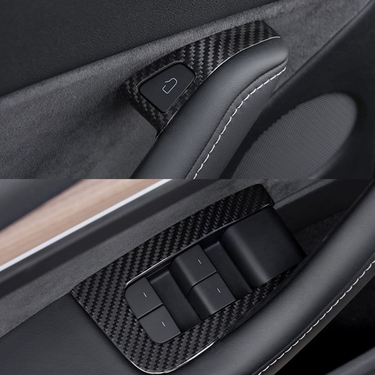 Dry Carbon Fiber Window & Door Switch Covers for Model Y / Model 3(Left Hand Drive)