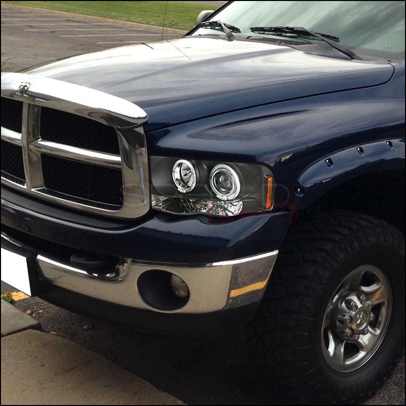 Spec-D Projector Headlights Ram 1500 (02-05) Ram 2500/3500 (03-05) Halo LED - Black / Chrome / Smoked