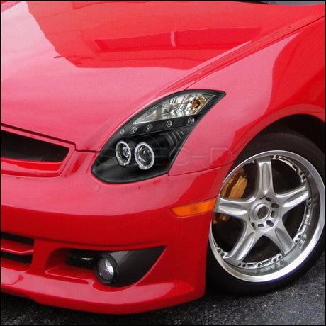 Infiniti G35 Coupe Black/Chrome/Smoke  Projector Headlights with Dual Halo Feature (2003-2007) - K2 Industries