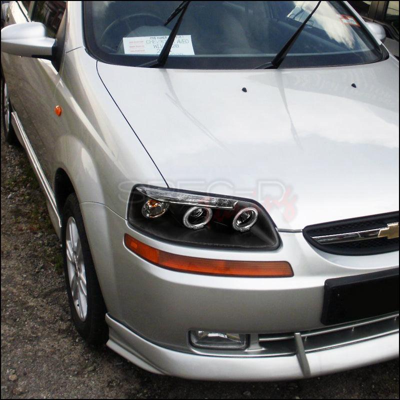 Spec-D Projector Headlights Chevy Aveo (04-08) w/ Dual Halo LED - Black / Chrome