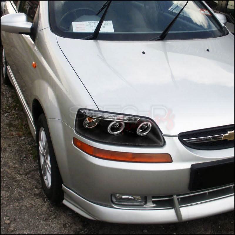 Spec-D Projector Headlights Chevy Aveo (04-08) w/ Dual Halo LED - Black / Chrome