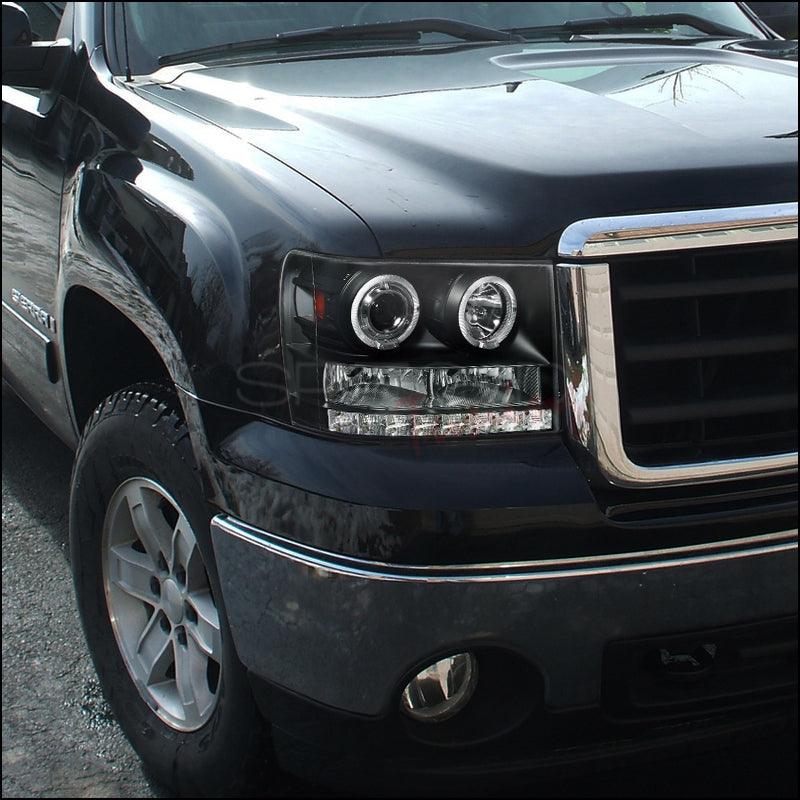 Spec-D Projector Headlights GMC Sierra (2007-2013) Dual LED Halo - Black Housing