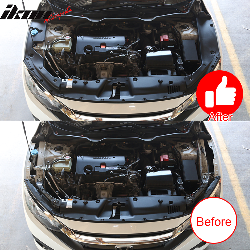 2016-2020 Honda Civic Unpainted Black Engine Bay Side Panel Covers ABS