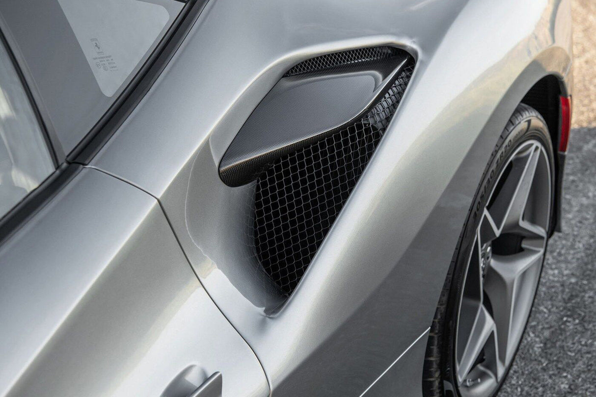 2019-2024 Ferrari F8 OEM Style Dry Carbon Fiber Side Air Intake Fins Flaps Wings