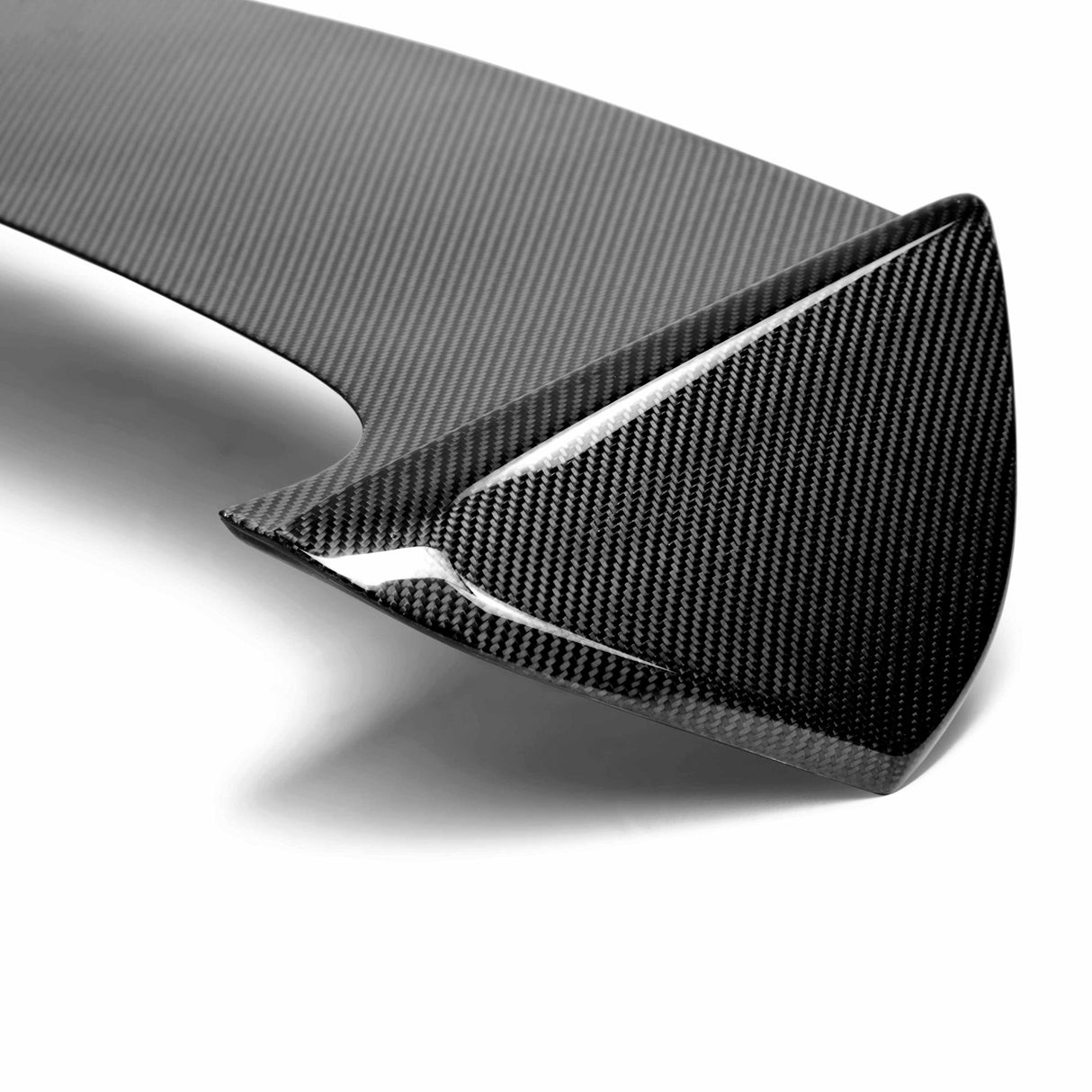STI-style carbon fiber rear spoiler for 2008-2014 Subaru WRX/STi HB, with cut-out for factory brake light.
