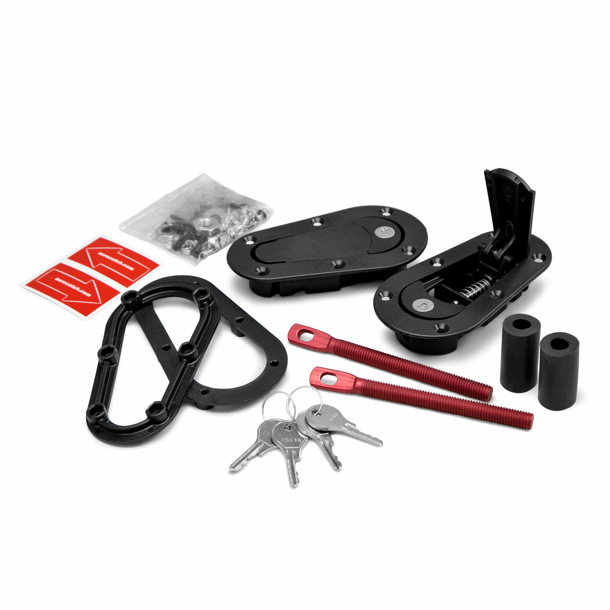 AeroCatch Plus Flush Hood Latch and Pin Kit - Black - with lock