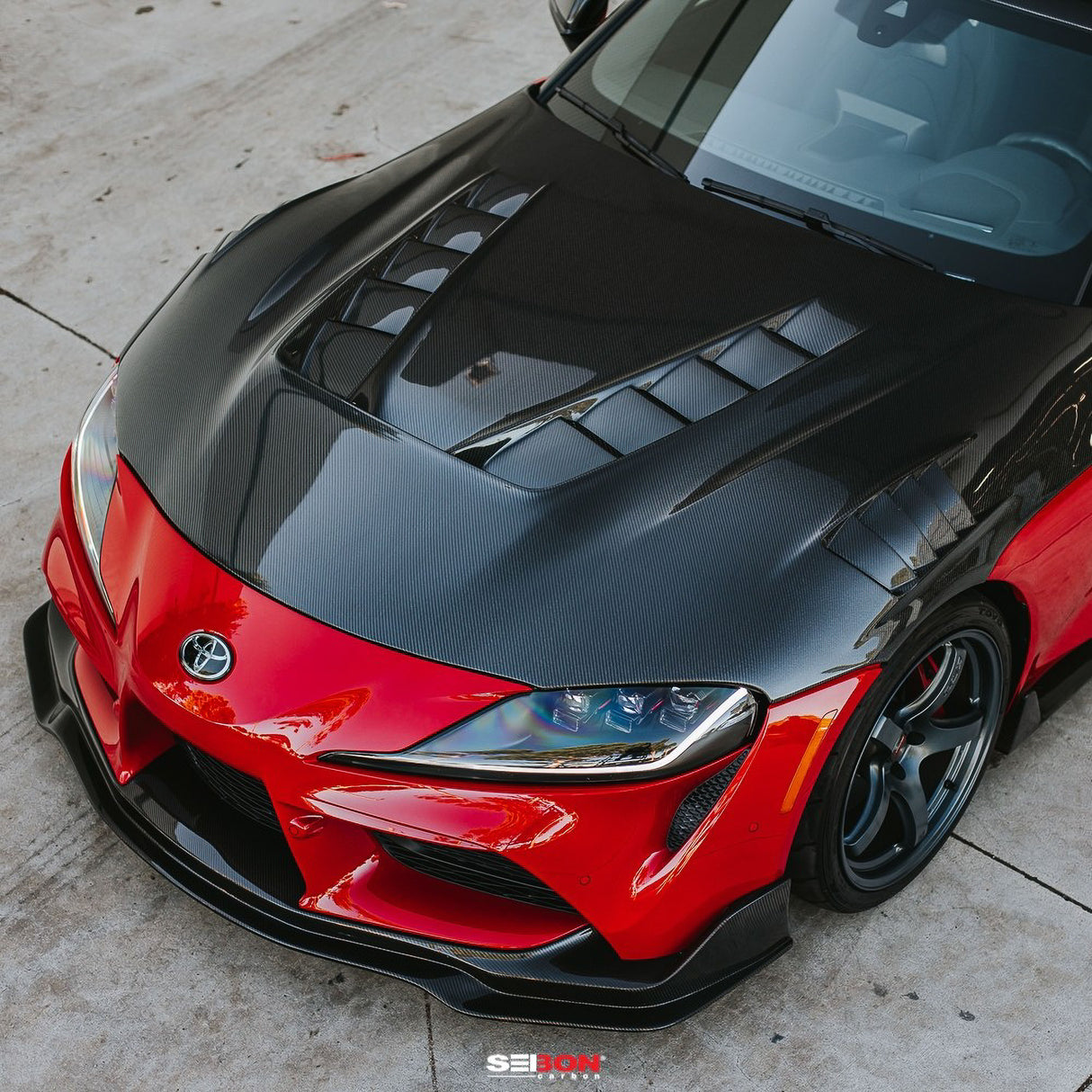 TV-style double sided carbon fiber hood for 2020-2023 Toyota Supra
