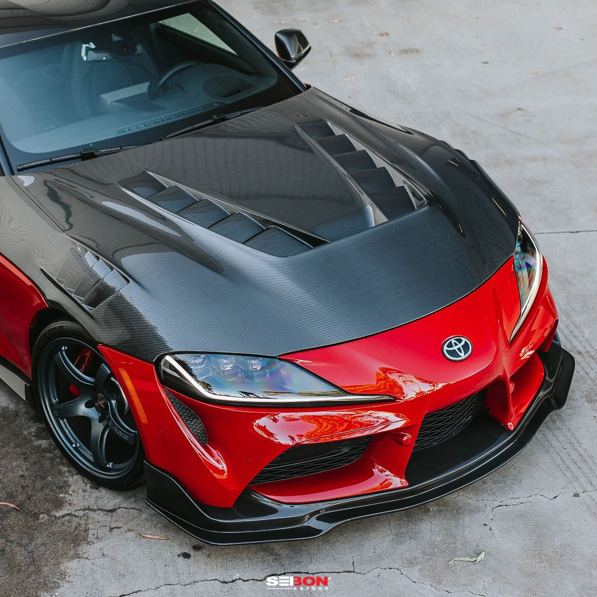 TV-style double sided carbon fiber hood for 2020-2023 Toyota Supra