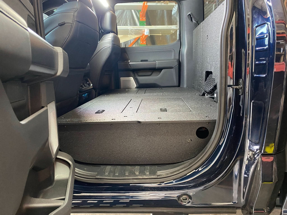 Ford Super Duty Ford - F250-F550 - 2023-Present - 5th Gen. Crew Cab - Second Row Seat Delete Plate System with Factory B&O Subwoofer Center Wall with Exterior Port