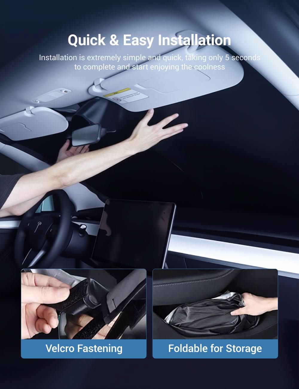 Front Windshield Sunshade for Model 3 / Model Y | TESERY