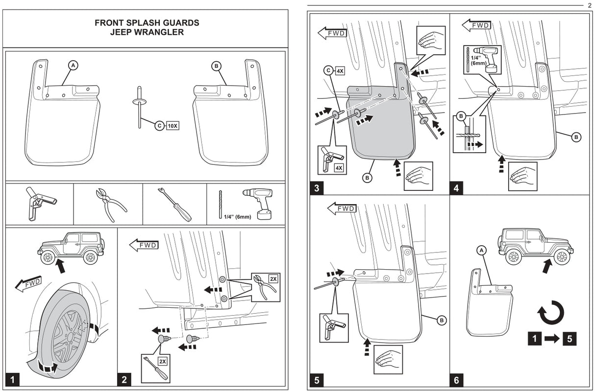 2018-2019 Jeep Wrangler JL JLU 4PCS Front Rear Splash Guard Flares PP