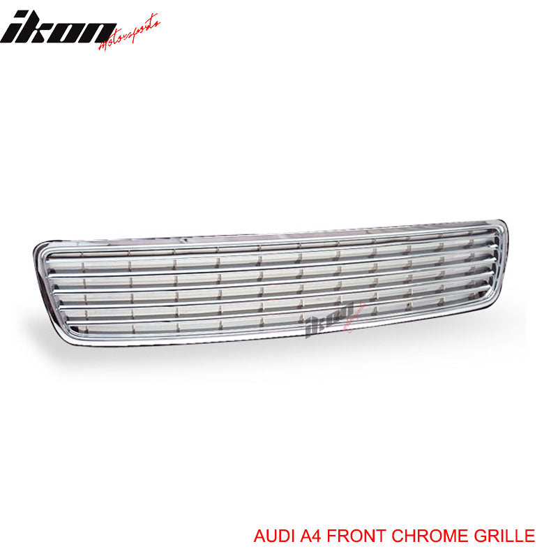 1996-2001 Audi A4 Badge Less Chrome Sport Front Bumper Hood Grille ABS