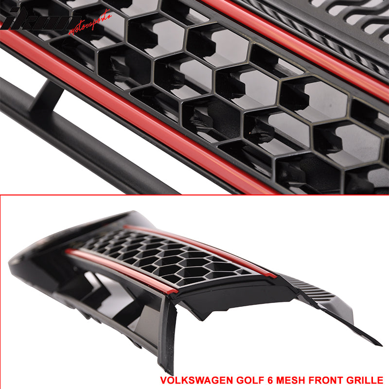 Fits 10-14 Golf MK6 Mesh Honeycomb GTI Black Front Upper+Lower Grille