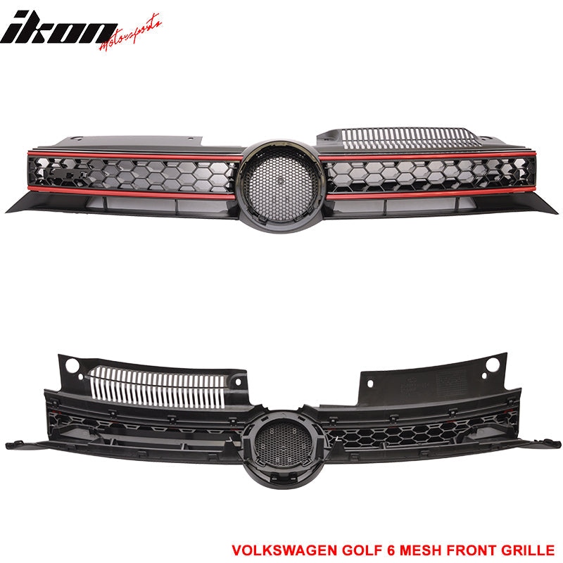 Fits 10-14 Golf MK6 Mesh Honeycomb GTI Black Front Upper+Lower Grille