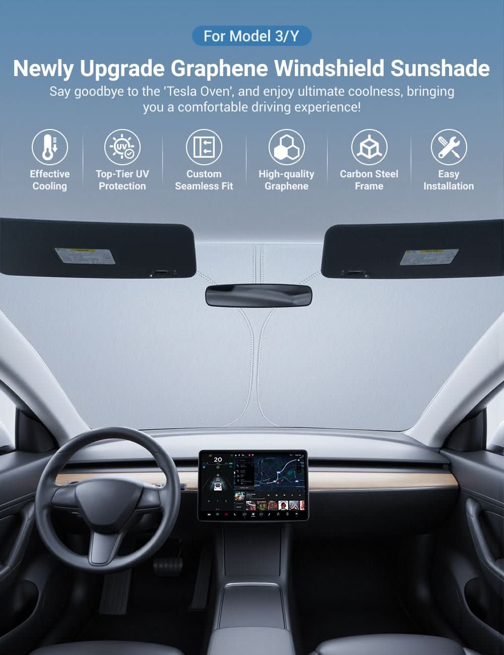 Graphene Front Windshield Sunshade for Model 3 Highland / Model Y Juniper