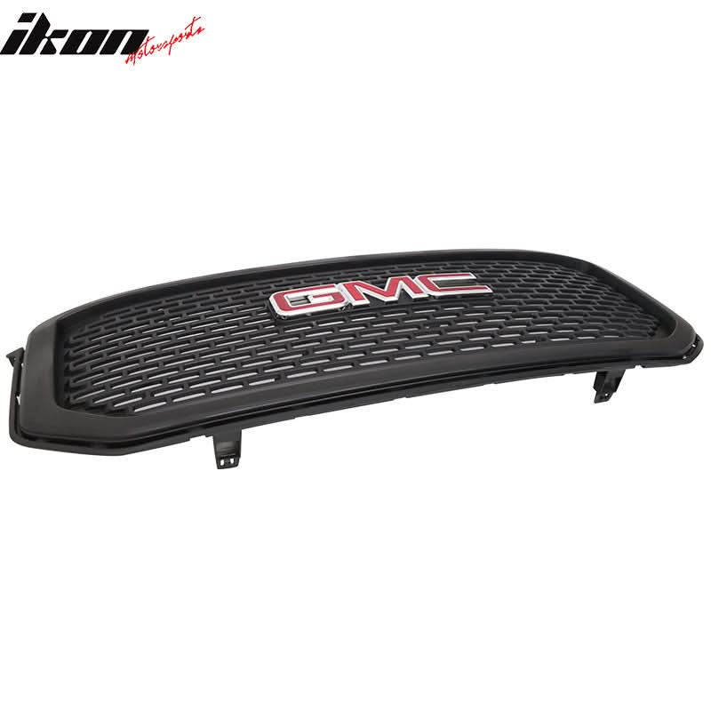 Fits 15-18 GMC Yukon XL Black ABS Front Bumper Grille + Red GMC Emblem