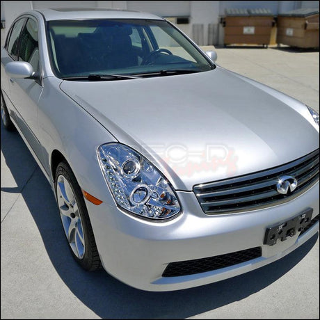 Projector Headlights Infiniti G35 Sedan (2005-2006) Halo w/ LED Strip - Black or Chrome - K2 Industries