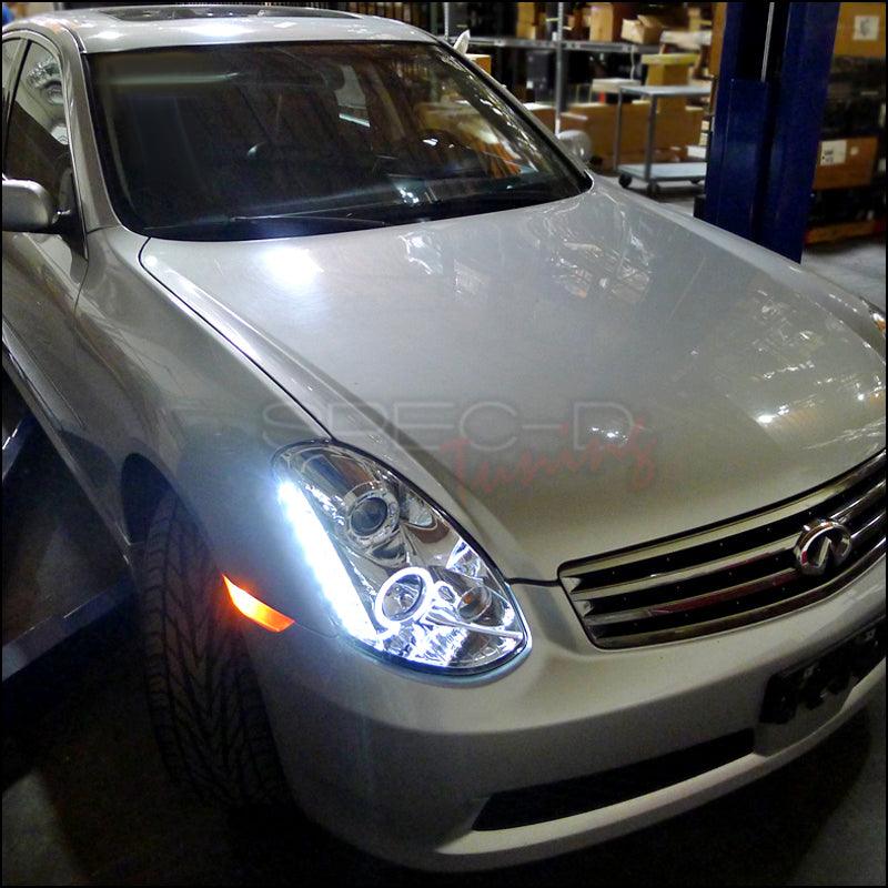 Projector Headlights Infiniti G35 Sedan (2005-2006) Halo w/ LED Strip - Black or Chrome - K2 Industries