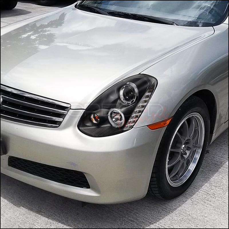Projector Headlights Infiniti G35 Sedan (2005-2006) Halo w/ LED Strip - Black or Chrome - K2 Industries