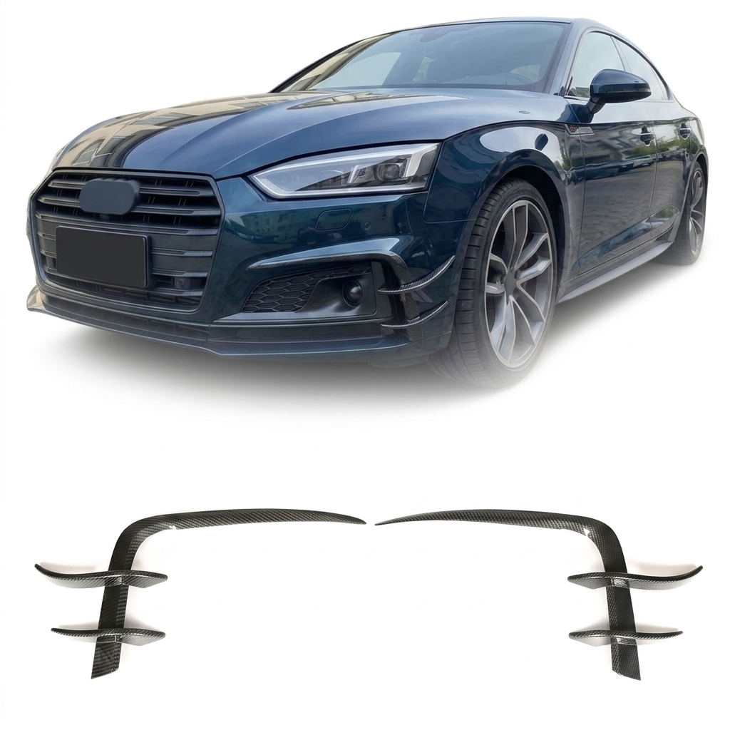 2017–2019 Audi A5 S-Line / S5 B9 Front Bumper Canard Fins – Carbon Fiber