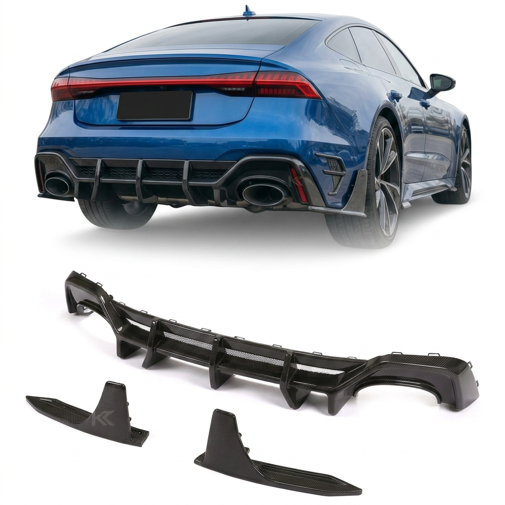 2020–2021 Audi RS7 C8 Sportback Finned Rear Bumper Lip – Dry Carbon Fiber