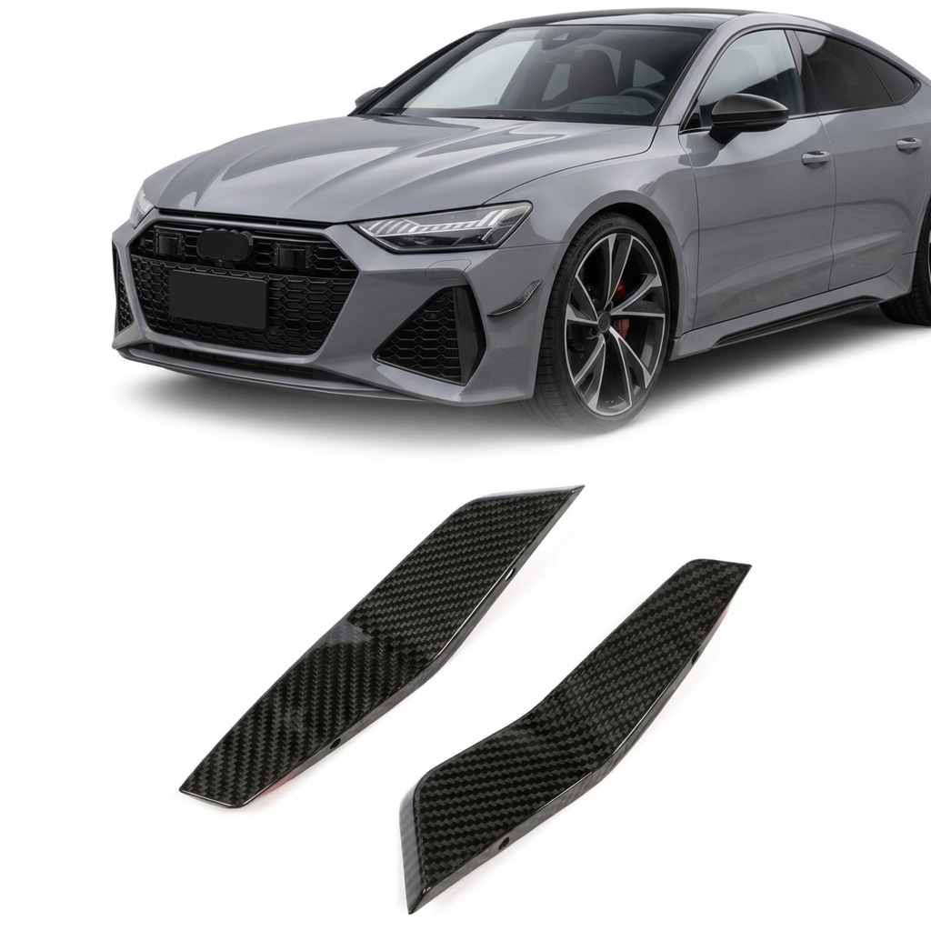 2020–2021 Audi RS7 C8 Sportback ABT Style Front Bumper Canards – Dry Carbon Fiber