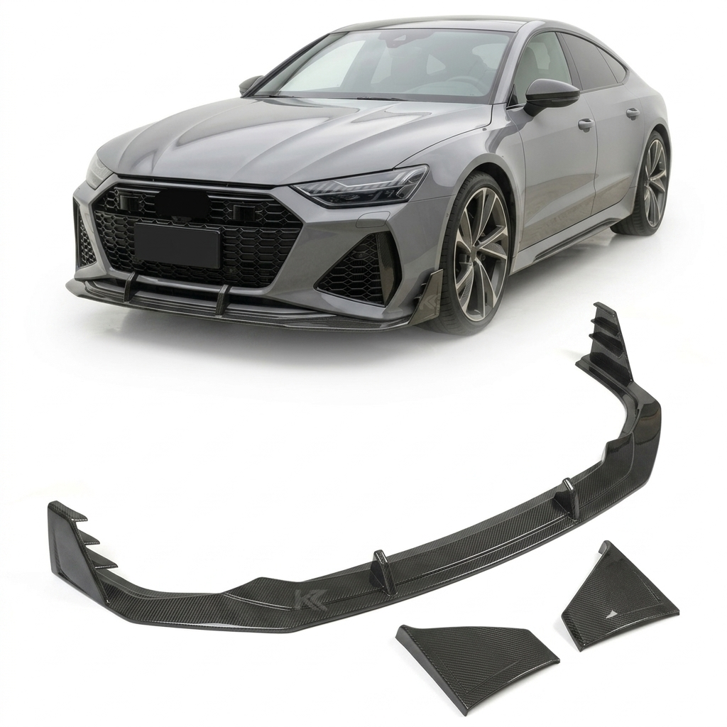 2020–2021 Audi RS7 C8 Sportback Front Bumper Diffuser Lip Set – Pre-Preg Dry Carbon Fiber