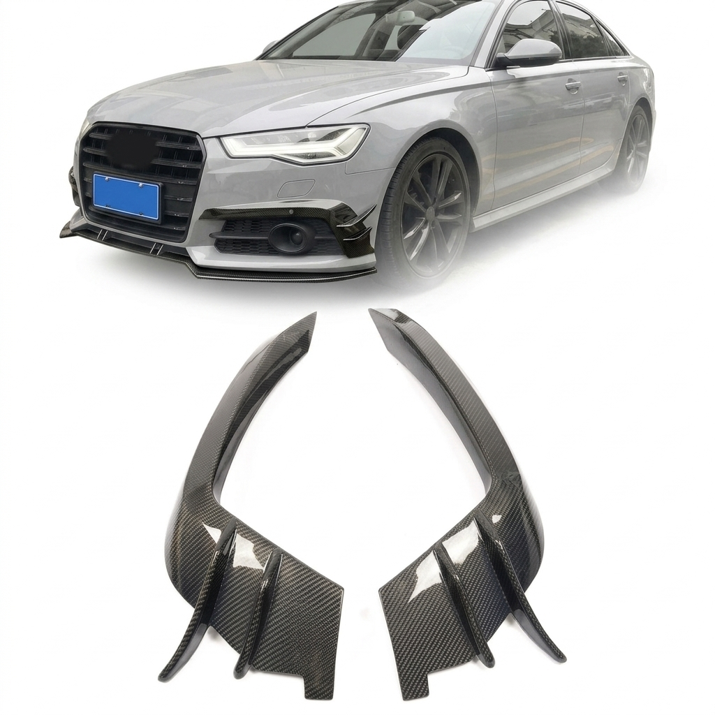 2015–2018 Audi A6 S-Line / S6 C7 Sedan A Style Front Bumper Canard Fins – Carbon Fiber