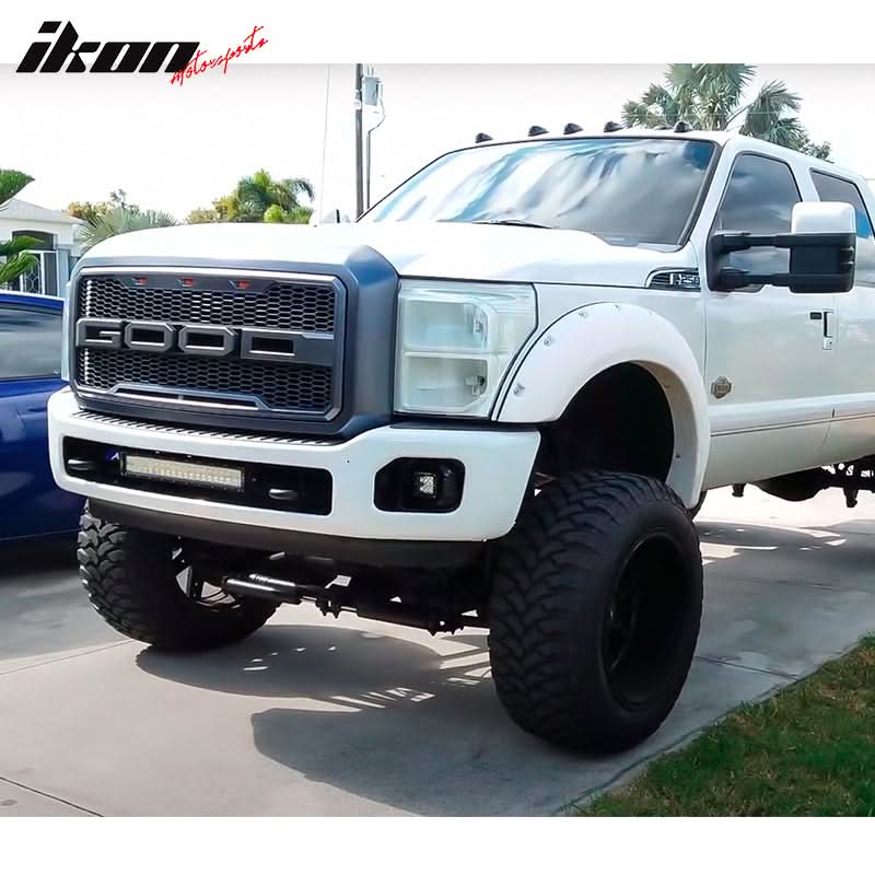 2011-2016 Ford F250 F350 R Style Matte Black Front Bumper Hood Grille