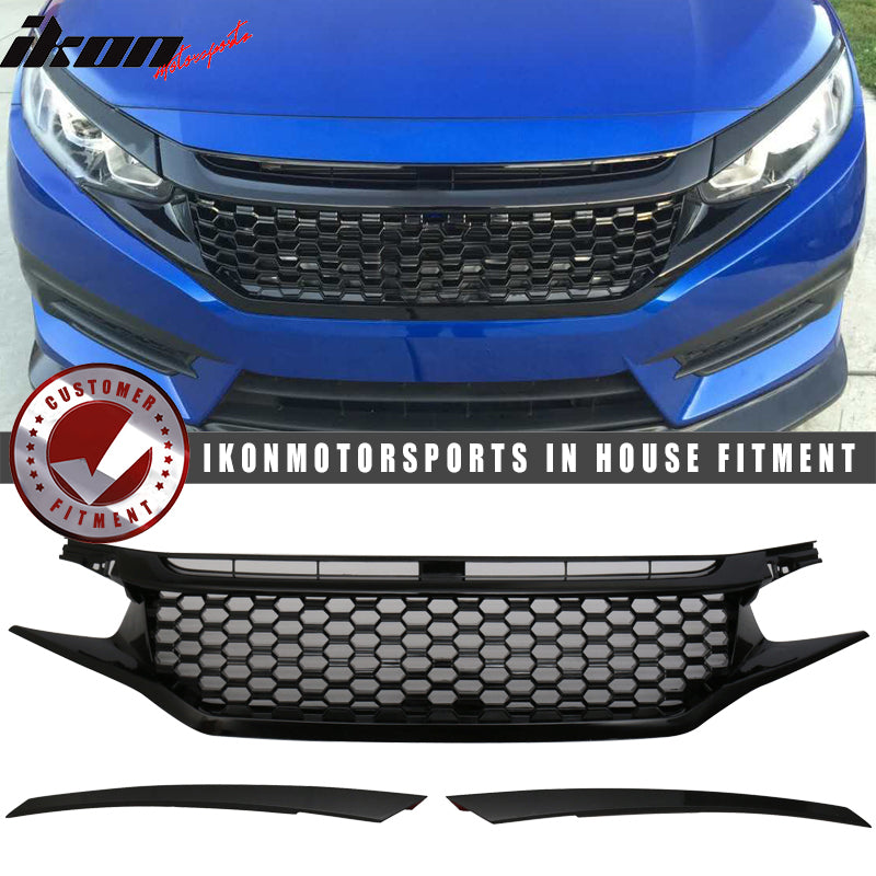 Fits 16-18 Honda Civic Coupe Sedan GT Front Lip & Gloss Mesh Grille